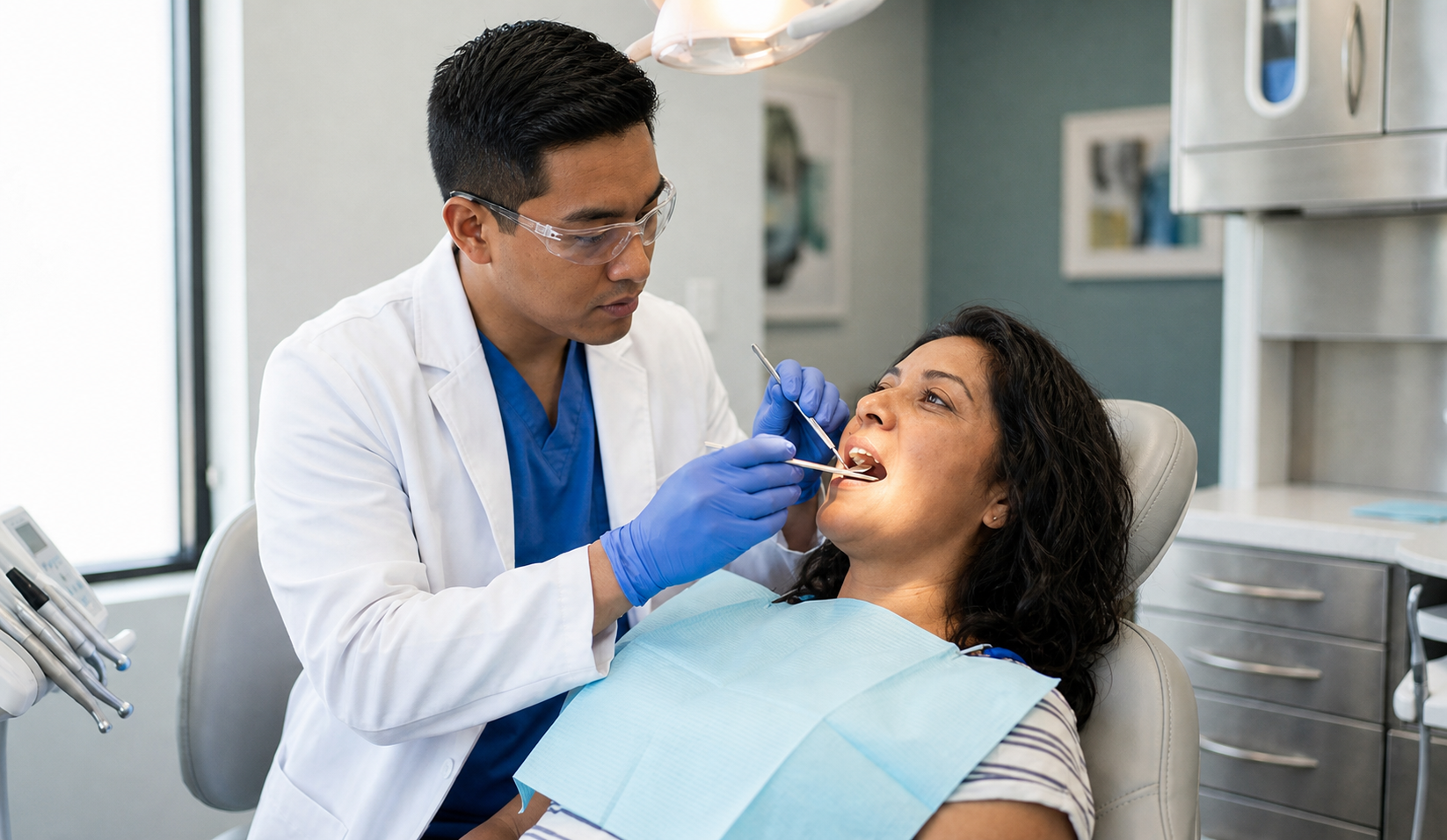 Dentista realiza una revisión dental relacionada con la apnea del sueño