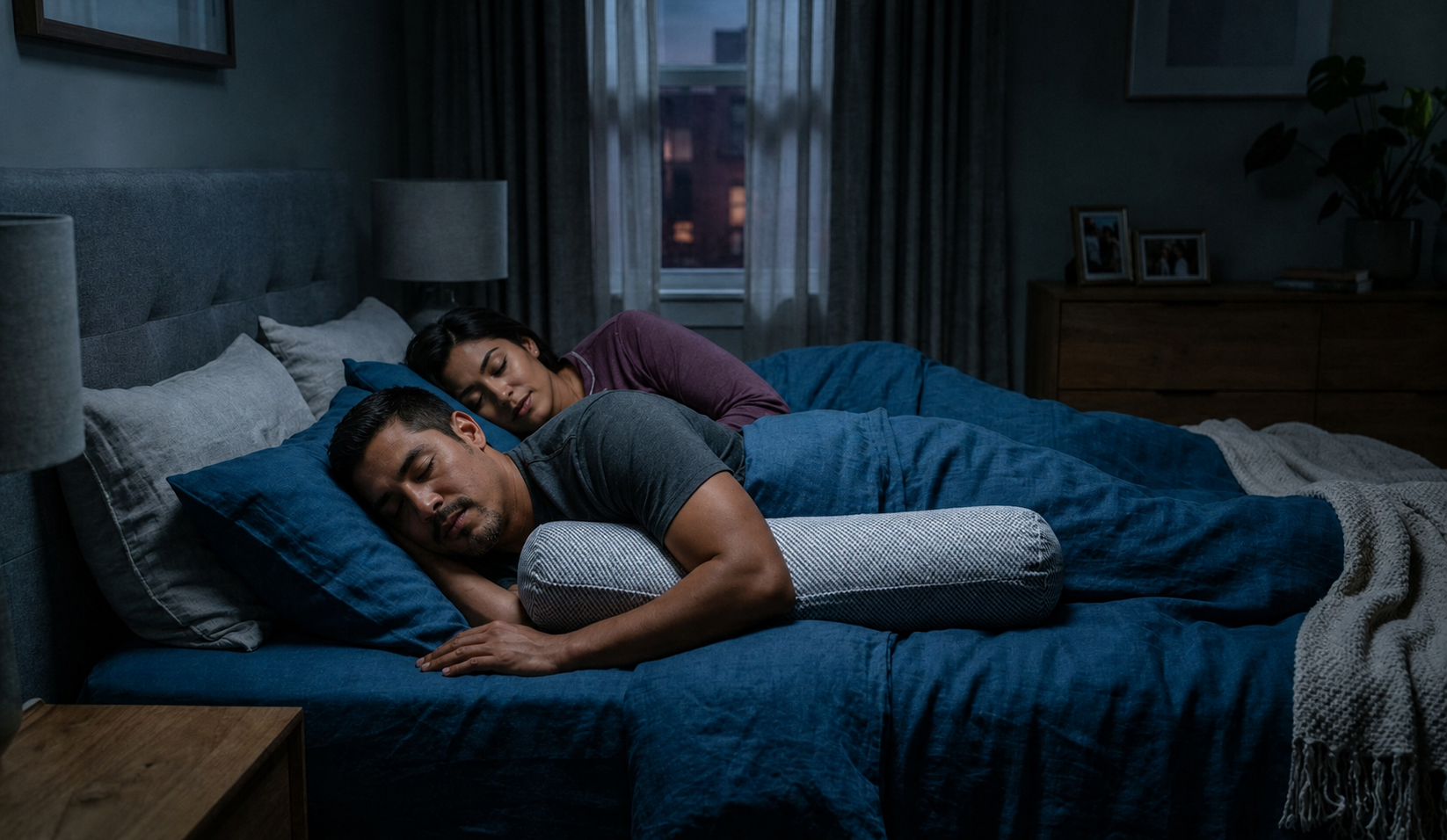 Pareja duerme de lado, una opción de terapia posicional para la apnea del sueño