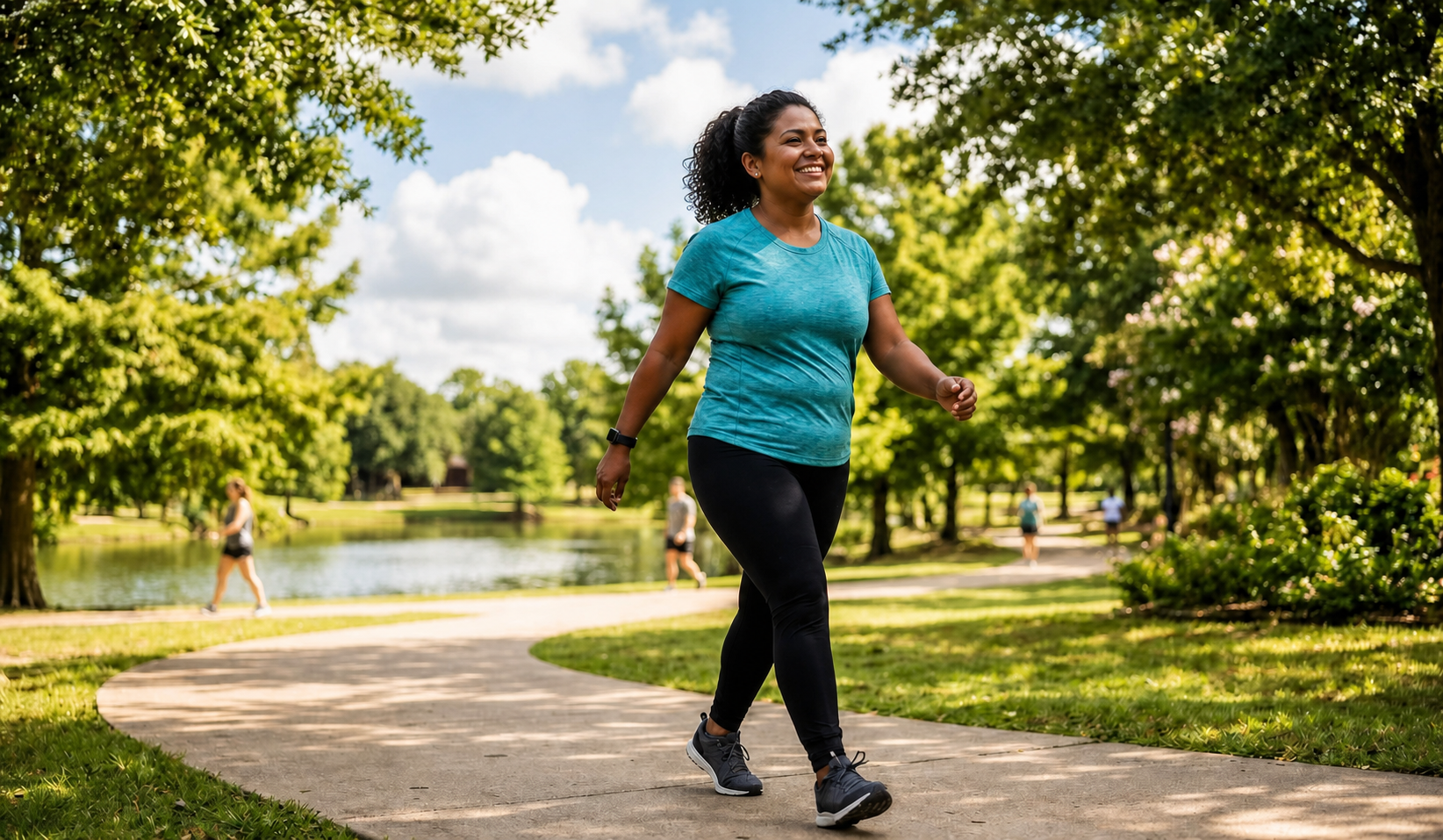 Mujer caminando al aire libre como parte de un estilo de vida activo para el manejo del peso
